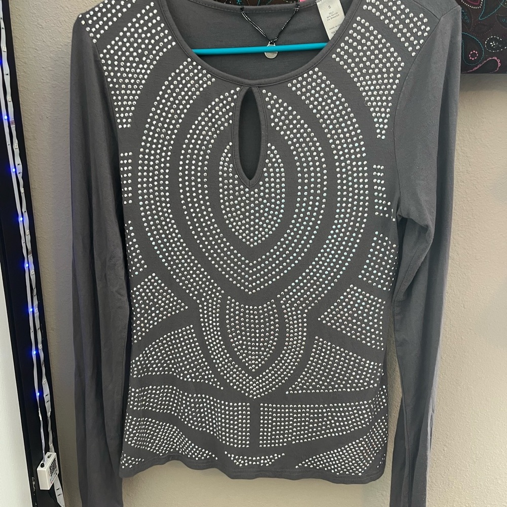 BKE Charcoal Studded Long Sleeve Blouse